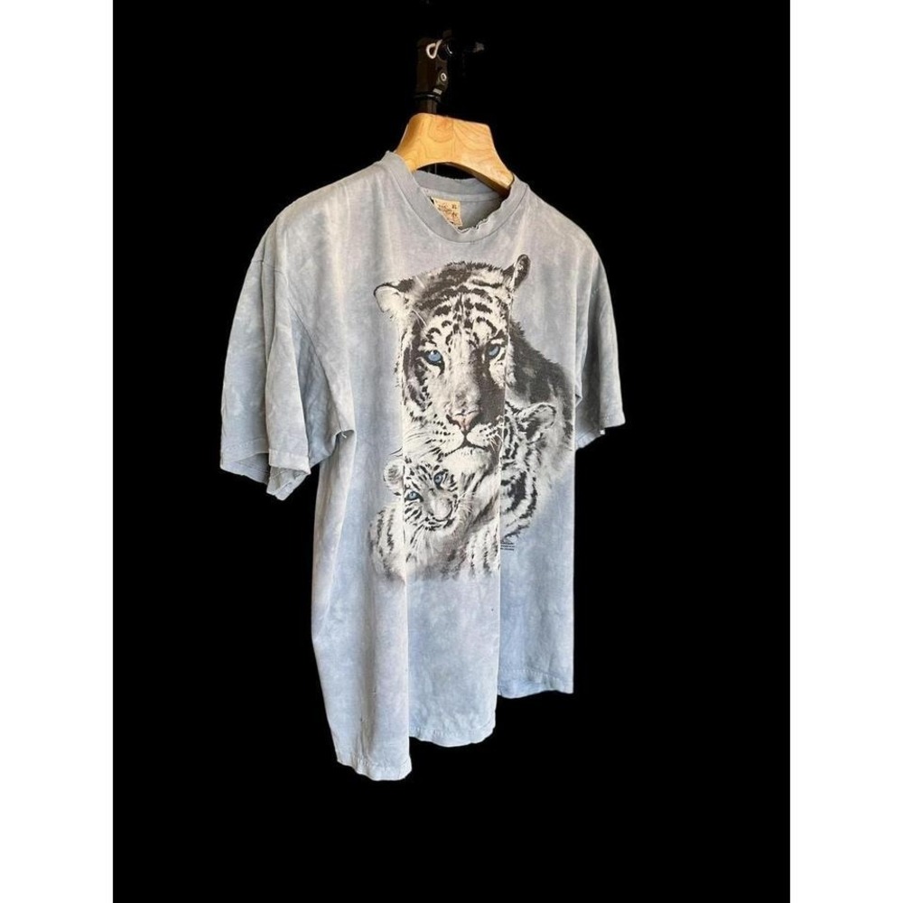 1999‎ Vintage The Mountain XL White Tiger Single Stitch T-Shirt Blue Tie Dye